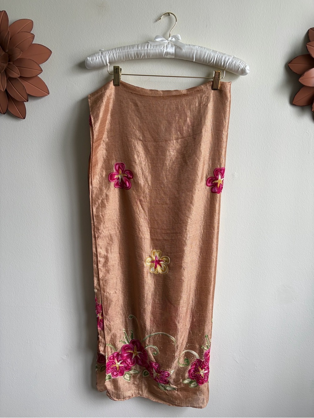 Embroidered Floral Beaded Scarf | Y2K Boho | Statement Wrap